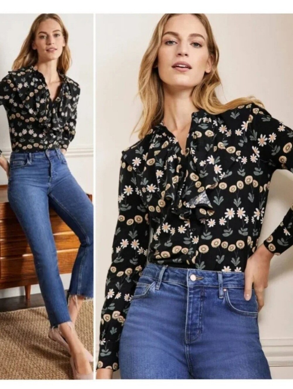 Boden Ruffle Front Jersey Top Size 10R